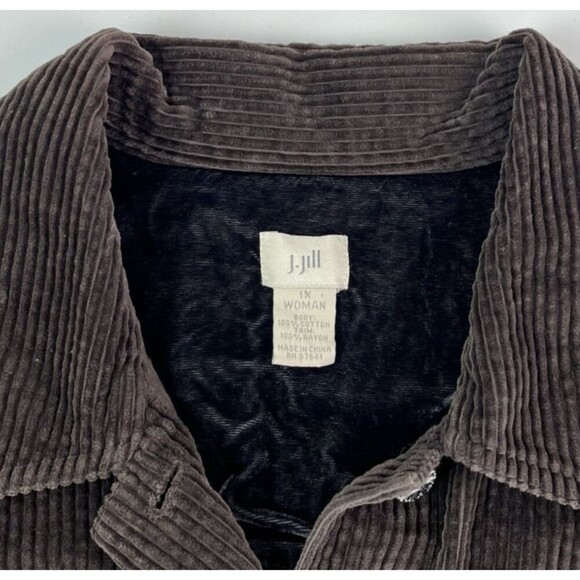 J Jill Corduroy Jacket Womens 1X Plus Velvet Trim Brown Classic Preppy Outerwear - Picture 4 of 12